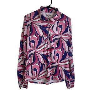 San Soleil Top Womens Size Medium Pink Floral 1/4 Zip Long Sleeve Sun UV UPF